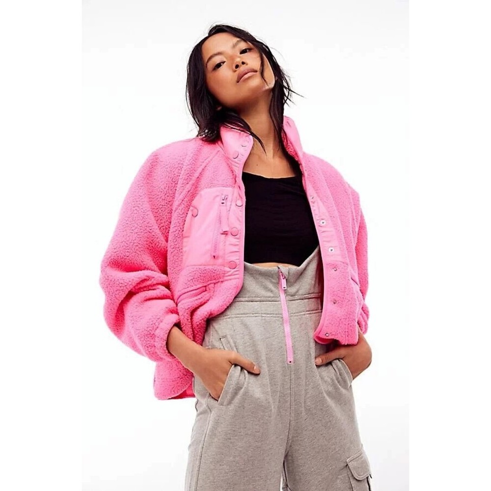 Free People Fp Movement Hit The Slopes Fleece Jacket Pink Size Large